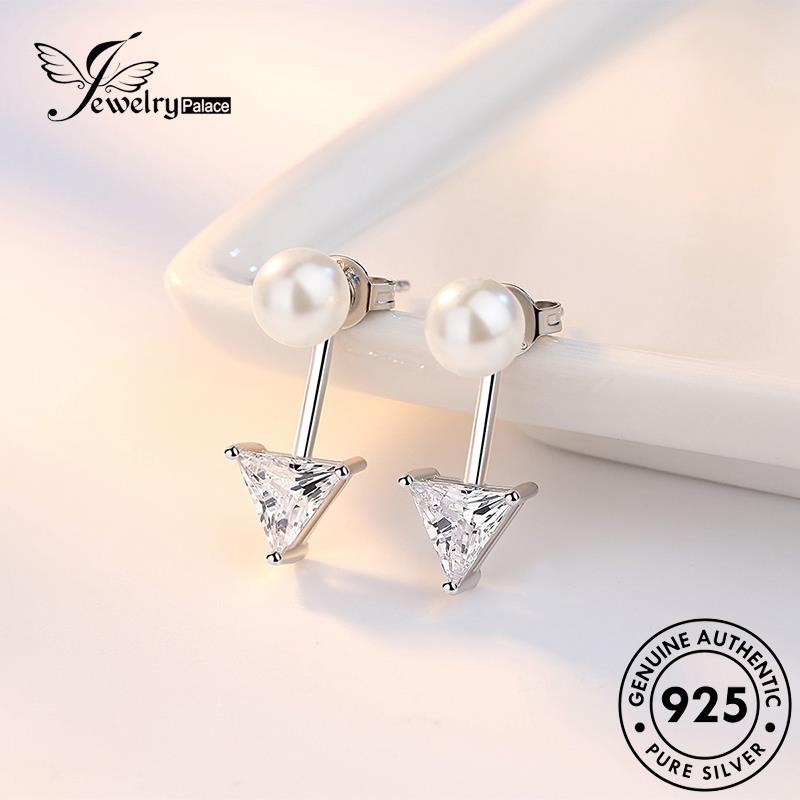 Jewelrypalace Asli Berlian Wanita Anting925 Kepribadian Perak Segitiga Moissanite Stud E336