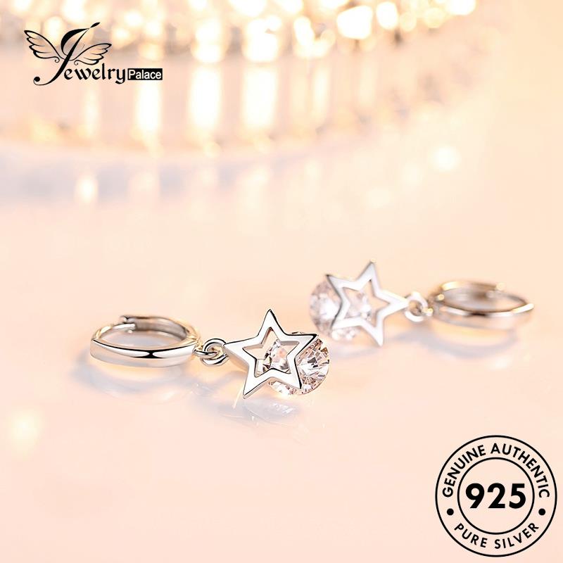 Jewelrypalace Anting Temperamen Bintang Berujung Lima Asli925 Moissanite Berlian Perak Wanita Hoop E354