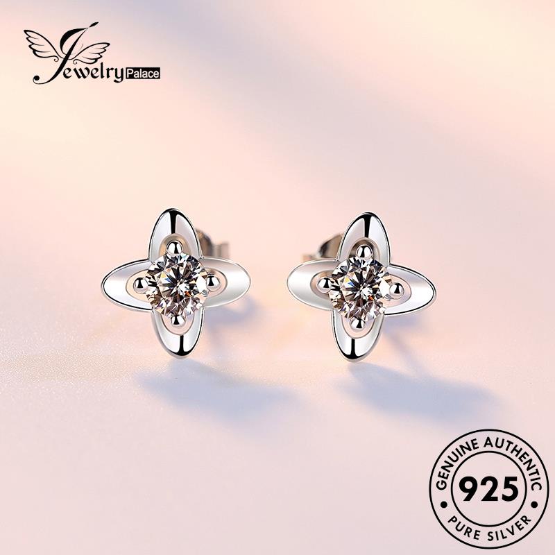 Jewelrypalace Berlian925 Wanita Perak Asli Stud Clover Moissanite Temperamen Anting E292