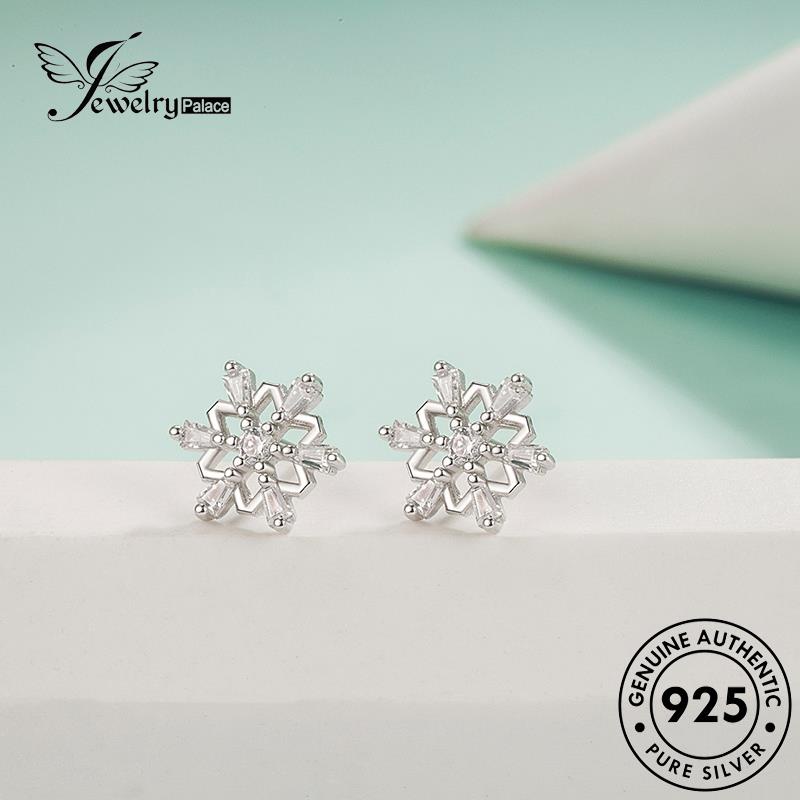 Jewelrypalace925 Snowflake Stud Moissanite Asli Perak Temperamen Anting Berlian Wanita E317