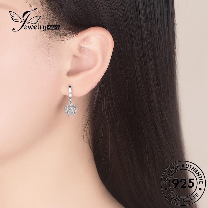 Jewelrypalace Anting Perak Asli Berlian Bulat Kepribadian Moissanite Wanita925 Hoop E420