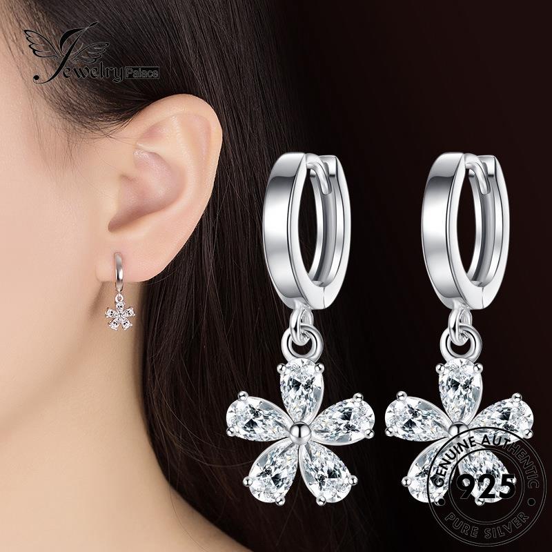 Jewelrypalace Berlian925Bunga Asli Moissanite Anting Wanita Temperamen Hoop Perak E366