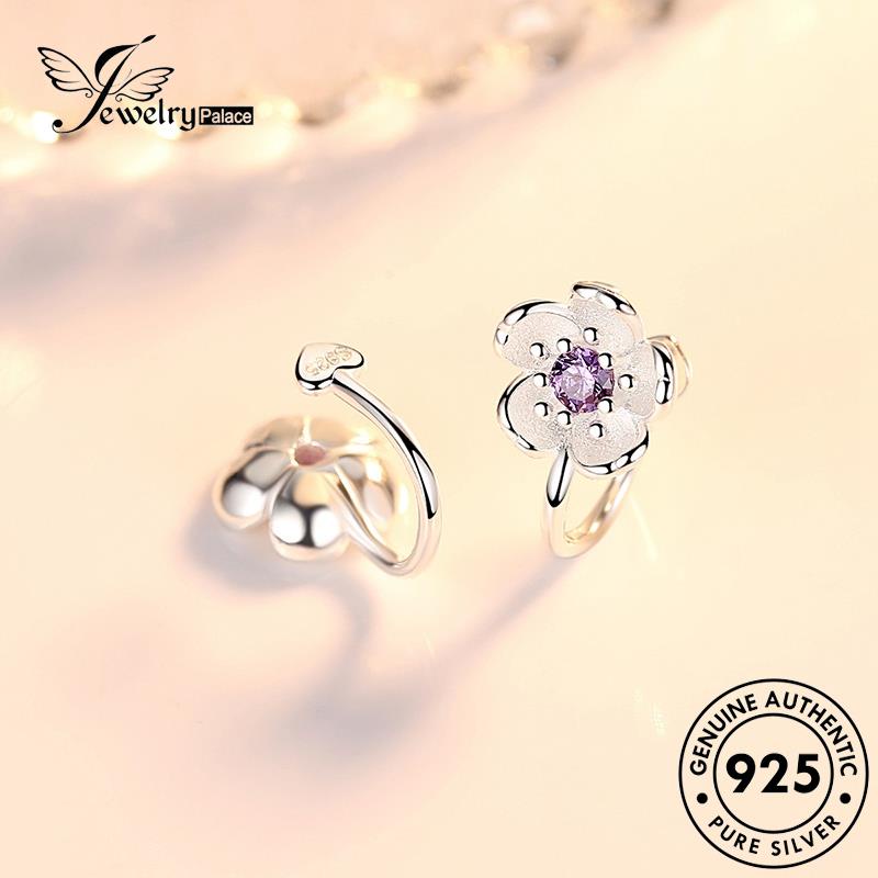 Perhiasantempat Wanita Bunga Anting Asli Berlian Kristal925 Cute Stud Silver Pink E456