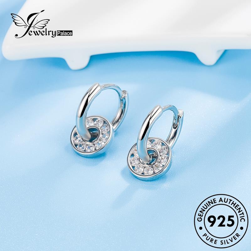 Jewelrypalace Bulat Fashion Wanita Perak Asli925 Berlian Anting Hoop Moissanite E430