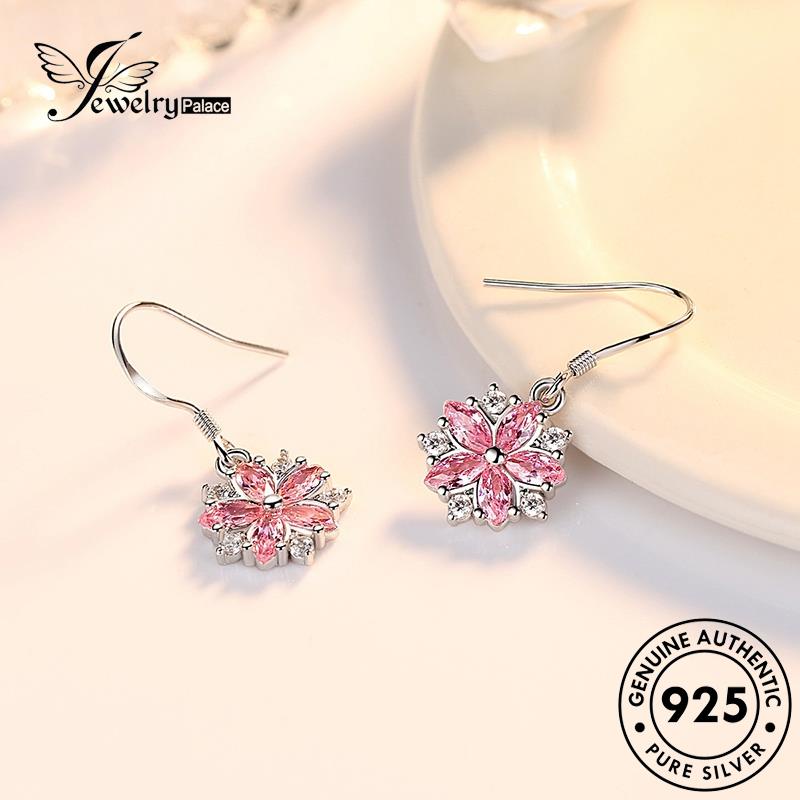 Jewelrypalace Kecil Perak Berlian Bunga Segar Asli Anting925 Kristal Wanita Hook Pink E546