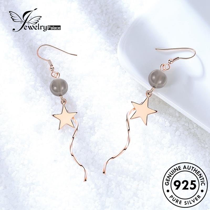 Jewelrypalace925 Wanita Pengait Emas Pentagram Batu Akik Manis Anting Perak Asli E590