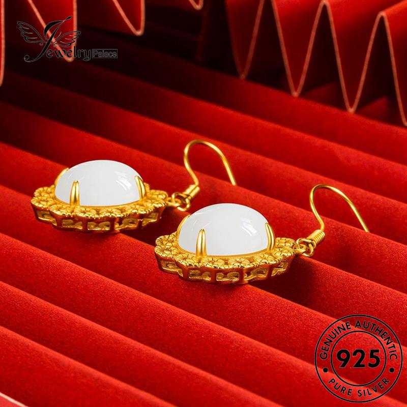 Jewelrypalace Retro Elegant Kait925 Perak Asli Wanita Gold Anting Giok E727