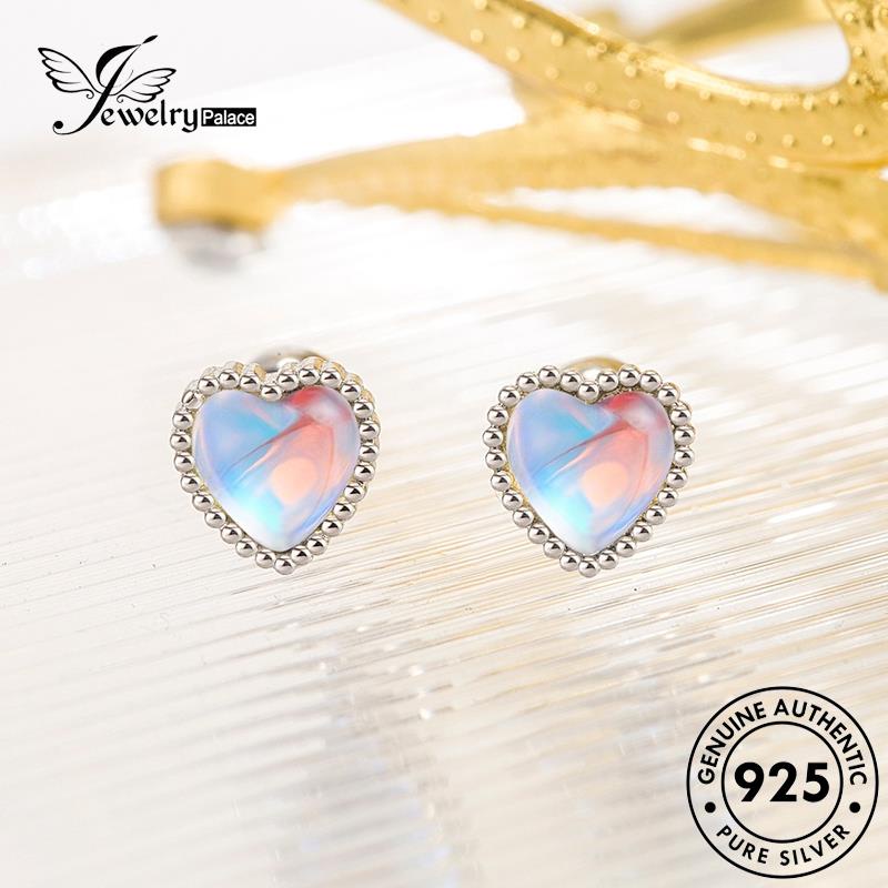 Perhiasantempat Wanita Stud Moonstone Anting Perak925 Love Elegant Asli E784