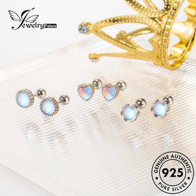 Perhiasantempat Wanita Stud Moonstone Anting Perak925 Love Elegant Asli E784