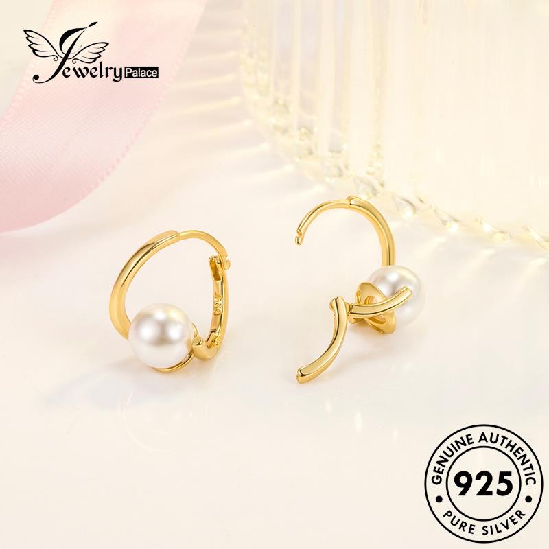 Jewelrypalace Geometri Anting Romantis Mutiara Asli Perak925 Wanita Hoop E788