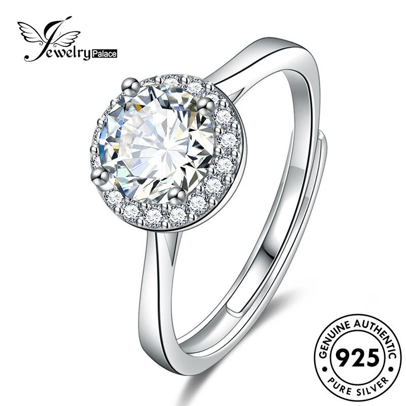 Jewelrypalace Perak Fashion925 Wanita Moissanite Asli Cincin Bulat Berlian R138