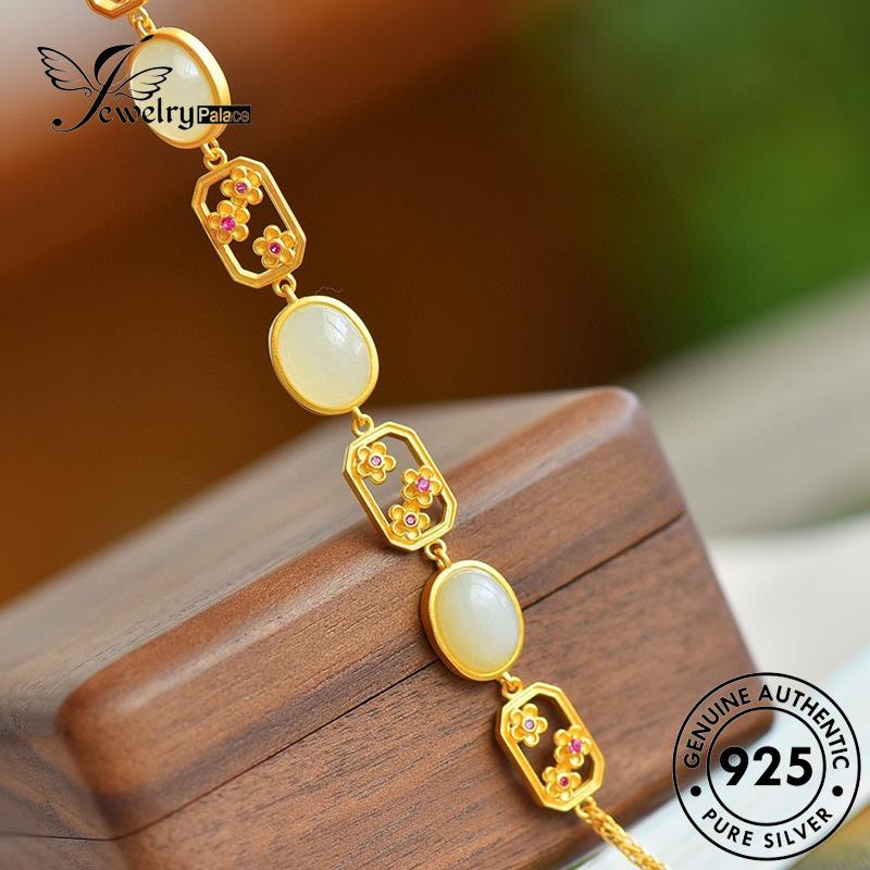 Perhiasantempat Wanita Retro Perak Giok Mekar Asli Gelang925 Peach B564