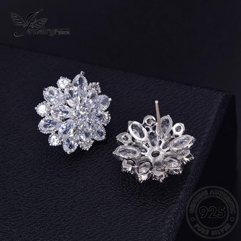 Jewelrypalace925 Stud Moissanite Anting Perak Matahari Berlian Bunga Wanita Asli E159