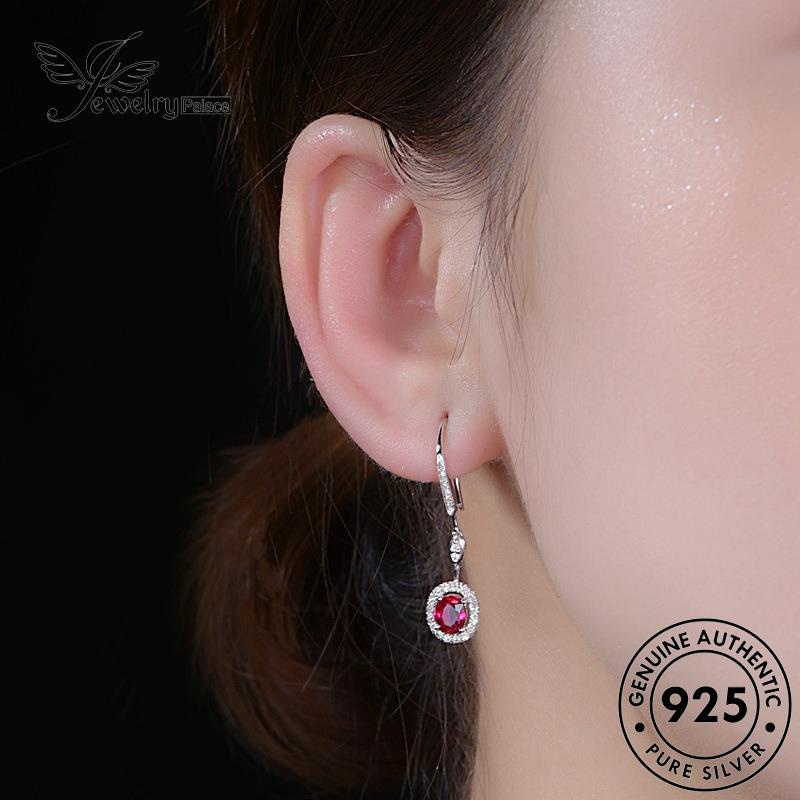 Tempat Perhiasan Wanita Kait Ruby925 Oval Perak Anting Asli E233