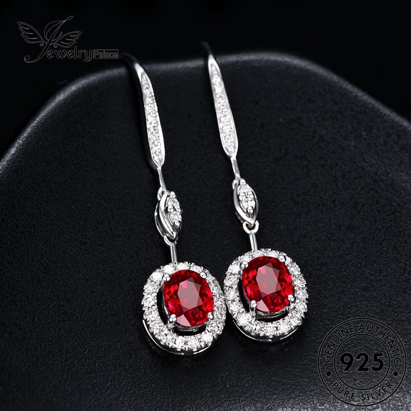 Tempat Perhiasan Wanita Kait Ruby925 Oval Perak Anting Asli E233