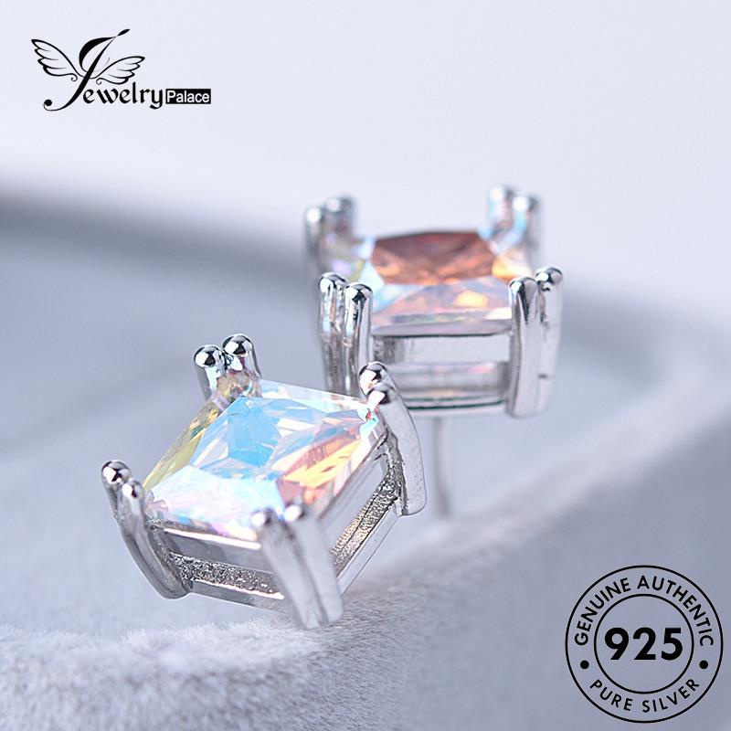 Jewelrypalace Anting Perak Moissanite Tusuk Wanita Square Berlian Asli925 E334