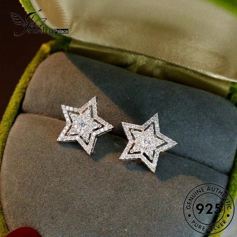 Jewelrypalace925 Asli Berlian Anting Perak Wanita Moissanite Stud Pentagram E853