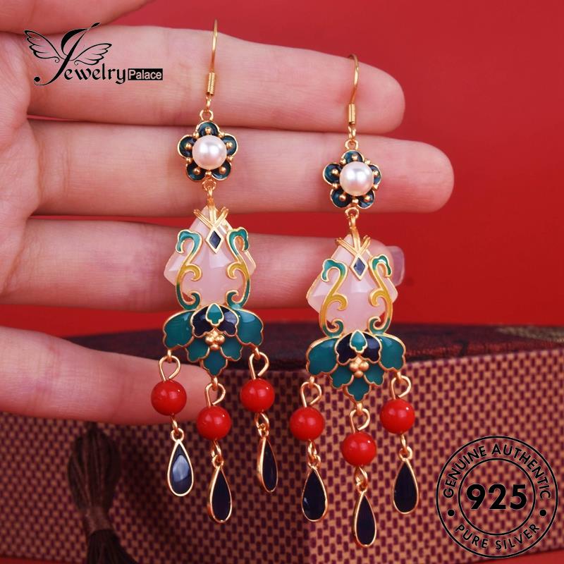 Jewelrypalace 925asli Anting Perak Giok Bulat Stud Wanita E865