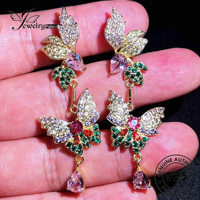 Jewelrypalace Butterfly Asli925 Berlian Perak Pink Gold Anting Wanita Stud Kristal E828