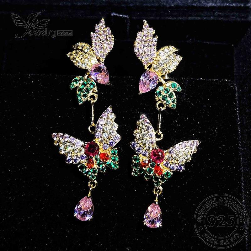 Jewelrypalace Butterfly Asli925 Berlian Perak Pink Gold Anting Wanita Stud Kristal E828