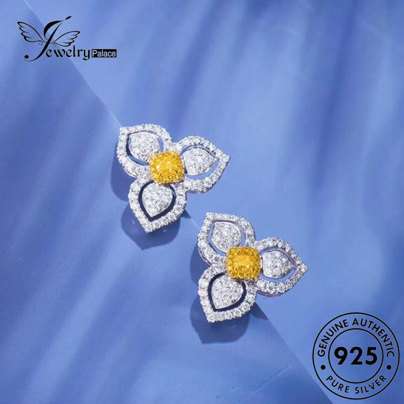 Jewelrypalace Anting Tiga Asli925 Citrine Wanita Kelopak Stud Perak E904