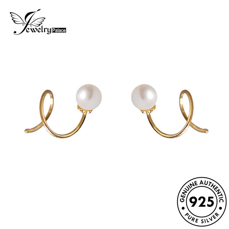 Jewelrypalace Anting Perak Semi Hoop Wanita925Mutiara Emas Asli E929