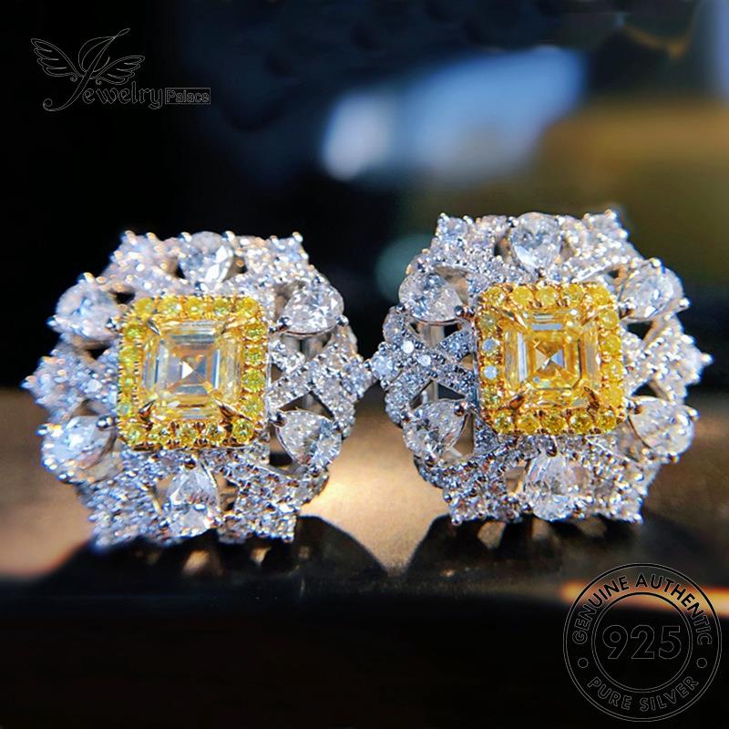 Jewelrypalace925 Wanita Asli Anting Persegi Silver Stud Citrine E884