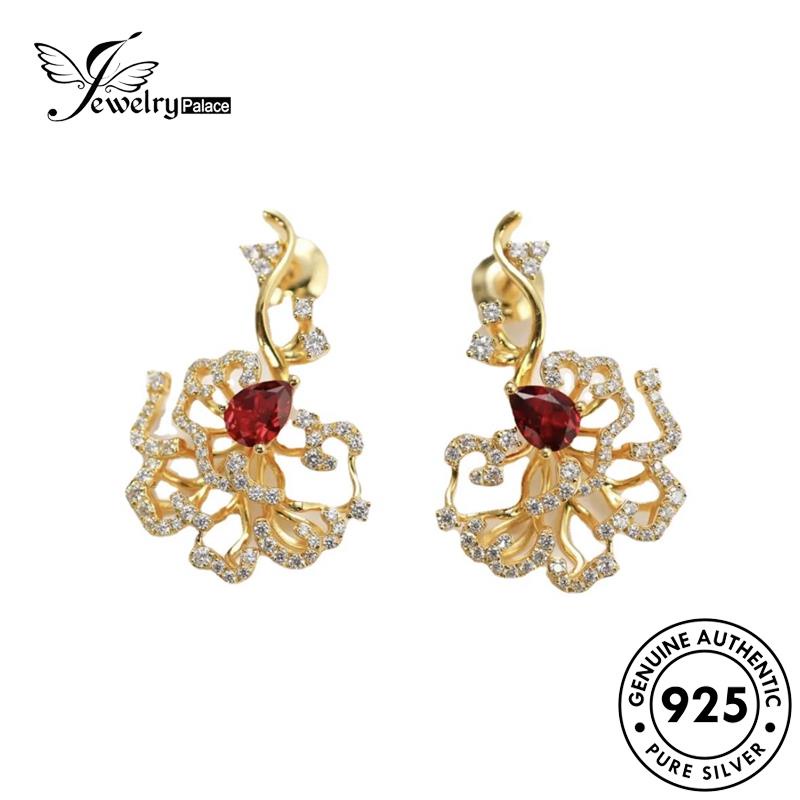 Jewelrypalace Anting Tusuk Drop925 Asli Bentuk Ruby Gold Wanita Perak E980