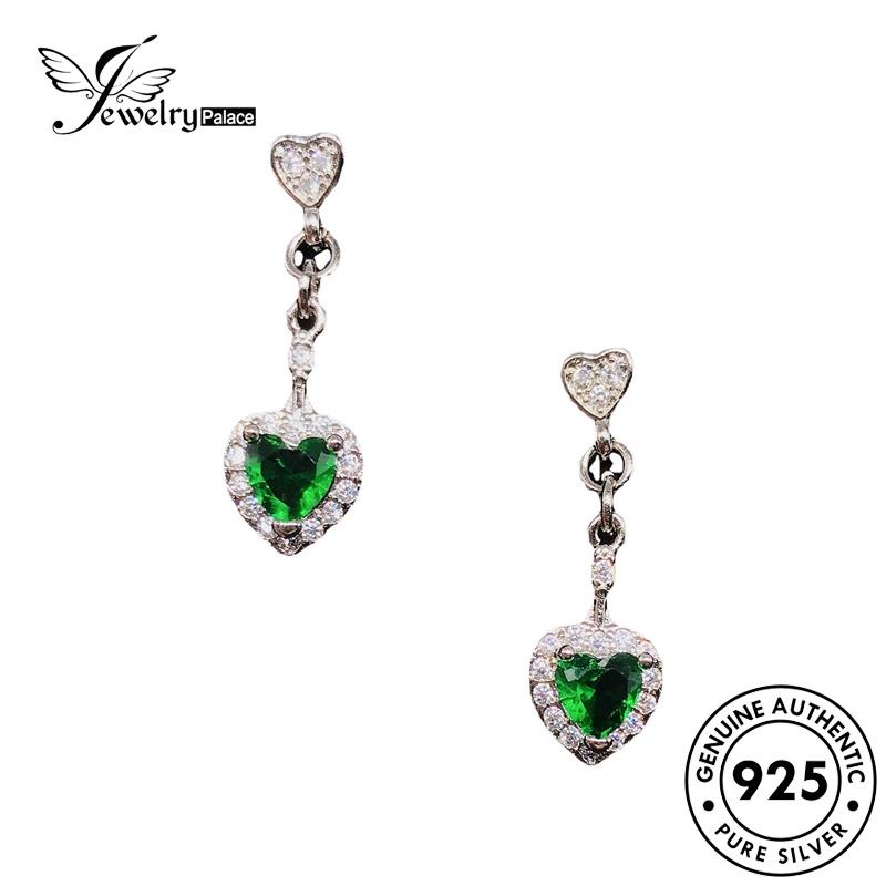 Jewelrypalace Anting Tusuk Perak925 Emerald Asli Love Wanita E1036