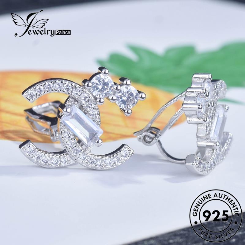 Jewelrypalace Letter Hoop Anting Berlian Perak C Asli Wanita925 Moissanite E1051