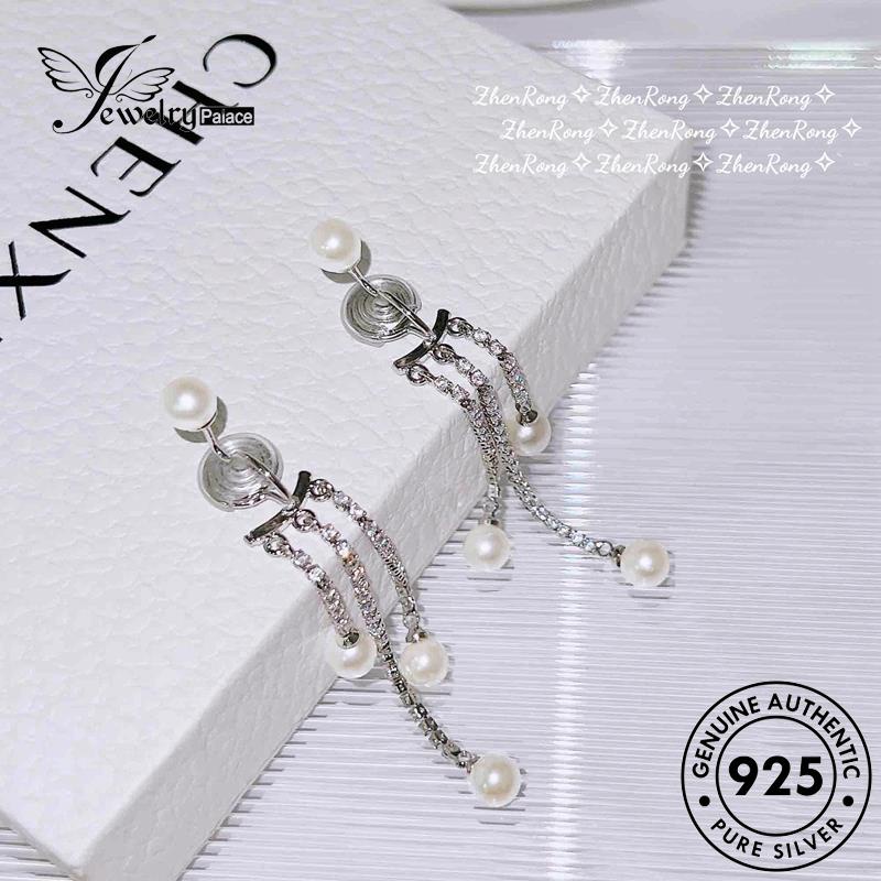 Jewelrypalace Anting Wanita Asli Hoop Silver Rumbai Mutiara925 E1001