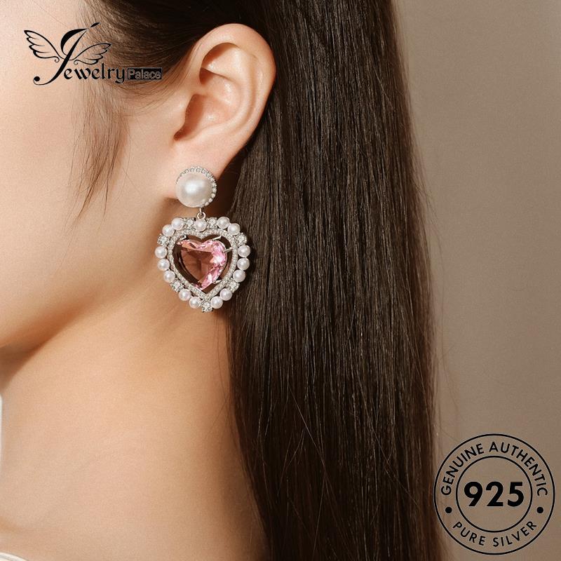 Jewelrypalace Anting Perak Pink Stud Love Berlian Kristal Asli Wanita925 E1004