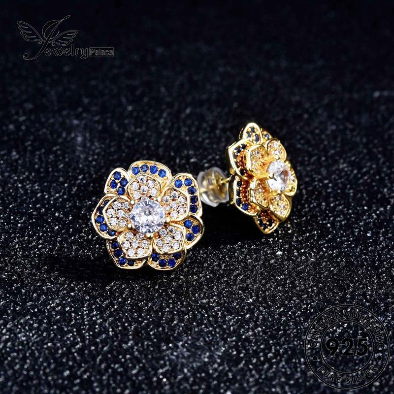 Jewelrypalace Perak Wanita Multi-Layer Bunga925 Anting Emas Stud Moissanite Berlian Asli E1088