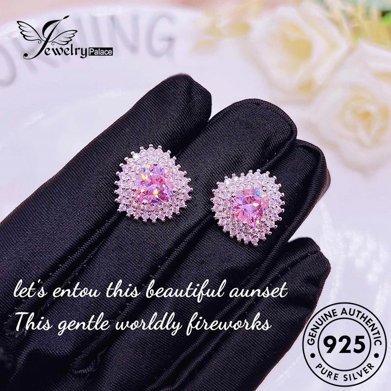 Tempat Perhiasan Wanita Asli Perak Love925 Pink Berlian Anting Tusuk Kristal E1149