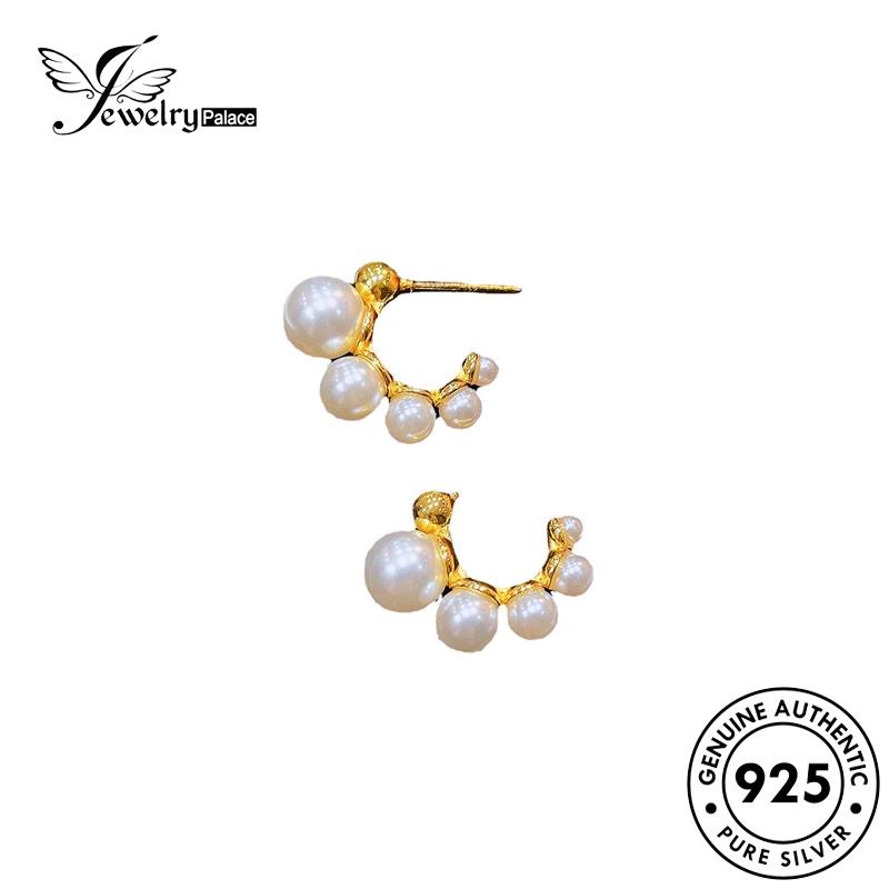 Jewelrypalace Anting Tusuk Perak Gold Wanita Mutiara Asli925 Bulat E1153