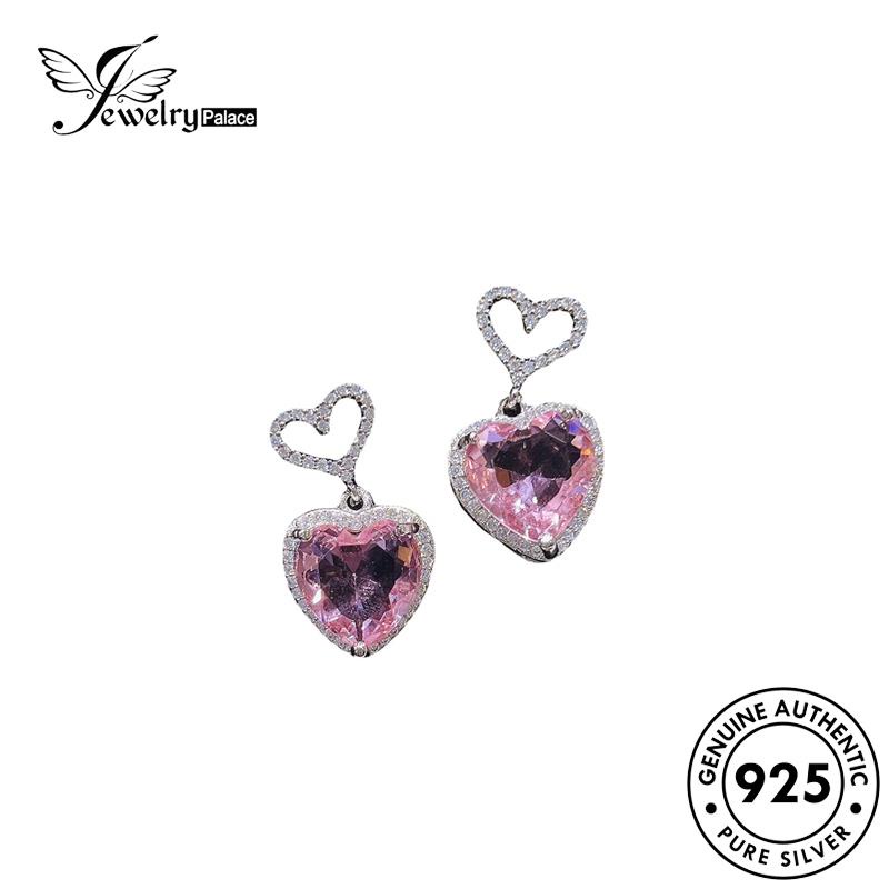 Jewelrypalace925 Pink Wanita Asli Berlian Kristal Love Anting Tusuk Perak E1163