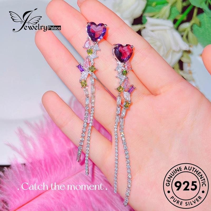 Jewelrypalace Anting925 Wanita Love Perak Asli Amethyst Stud E1175