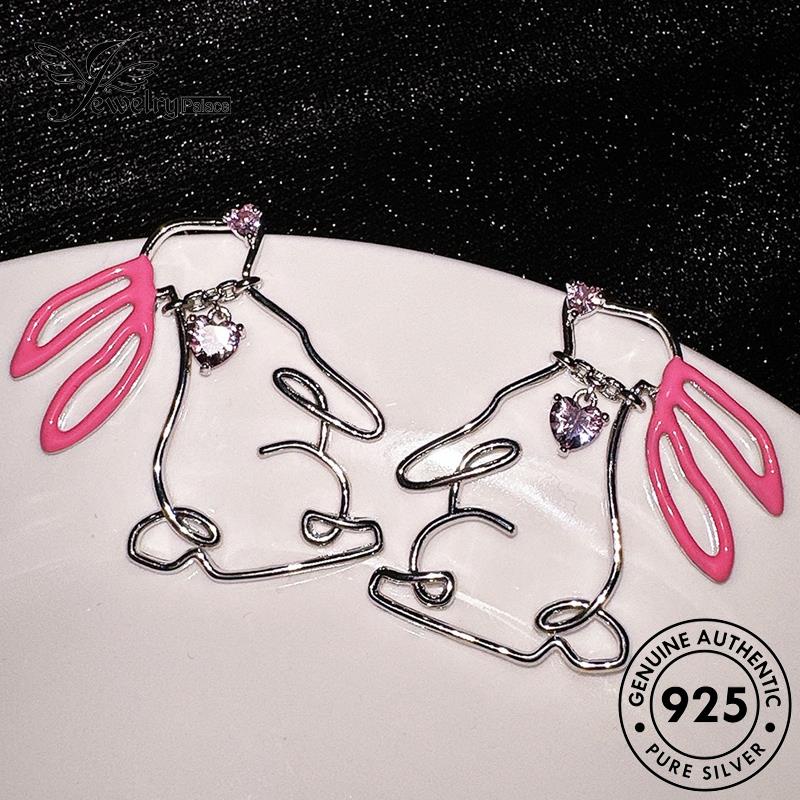 Jewelrypalace Berlian Asli Wanita Anting Tusuk Perak925 Kristal Pink Rabbit E1282