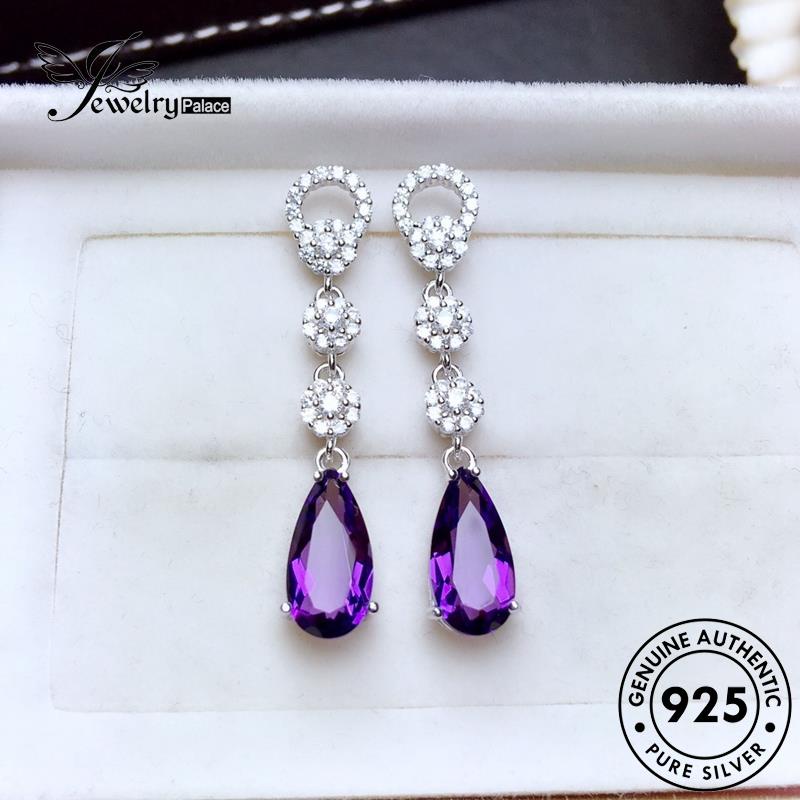 Jewelrypalace Wanita Pear Stud Bentuk Asli925 Anting Perak Amethyst E1293