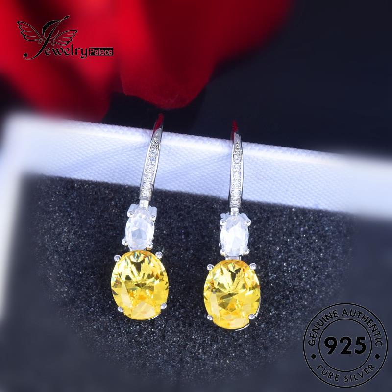 Tempat Perhiasan Wanita925 Stud Silver Anting Citrine Asli Oval E1254