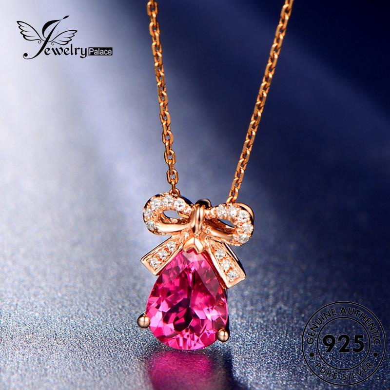 Jewelrypalace Pink Fashion925 Kalung Perak Asli Wanita Butterfly Diamond Gold Kristal N648