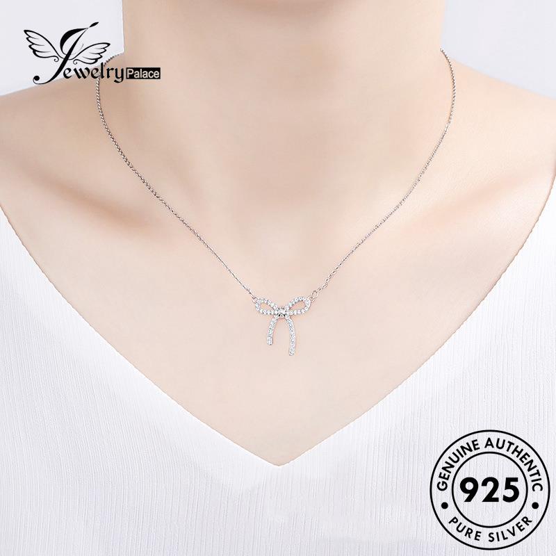 Jewelrypalace Kalung Perak925 Emas Berlian Moissanite Fashion Wanita Busur Asli N1002