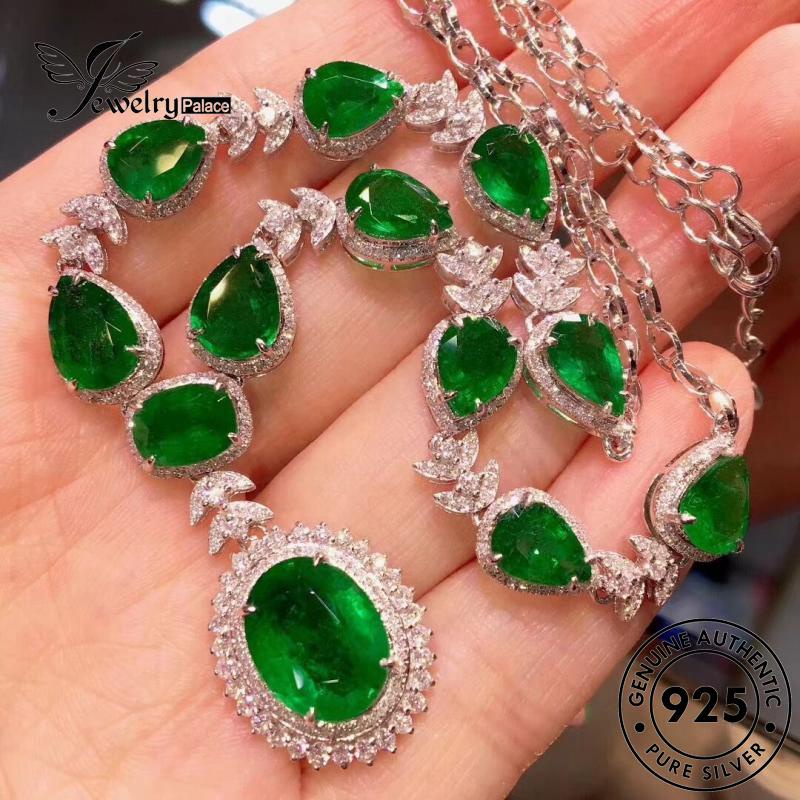 Jewelrypalace Emerald Berlian Wanita Bulat925 Kalung Mewah Perak Asli N1011