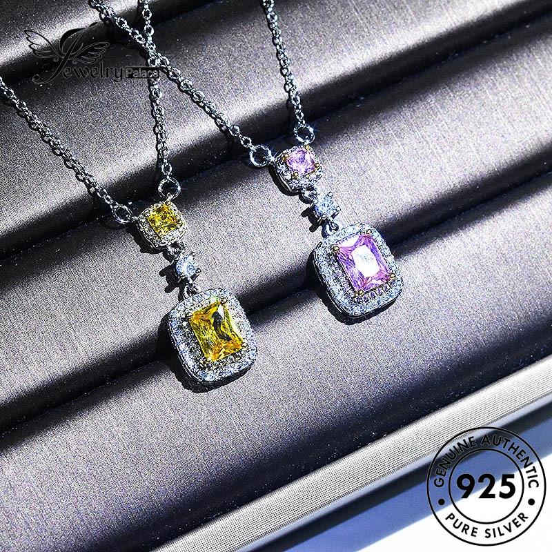 Jewelrypalace Wanita Asli Amethyst Square Kalung Berlian925 Perak Klasik N1082