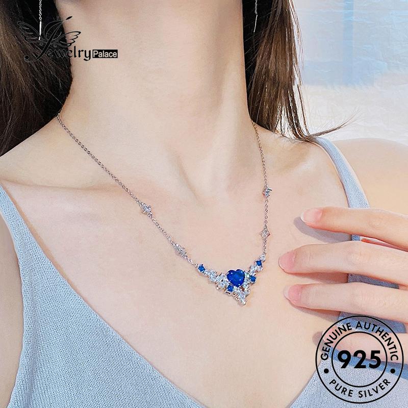 Jewelrypalace Asli Wanita Love Simple Kalung Safir Perak925 N1111