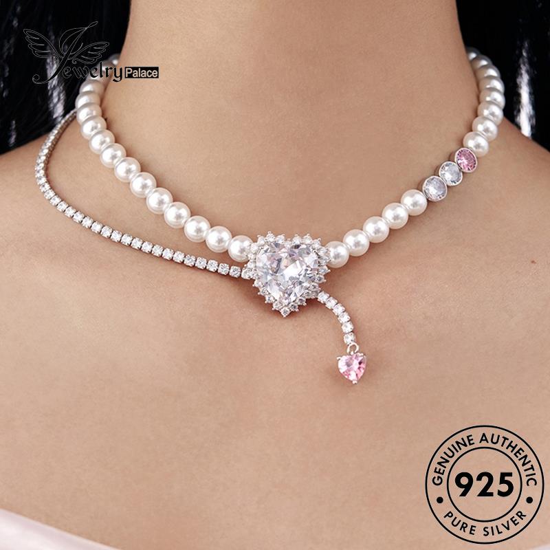 Jewelrypalace Perak Wanita Pink Kalung925 Kristal Berlian Asli N1300