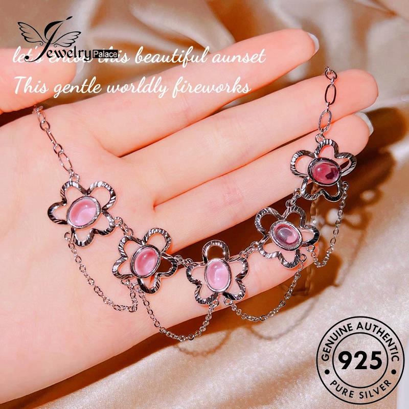 Jewelrypalace Berlian Lucu Perak925 Asli Pink Kristal Wanita Kalung Bunga N1302