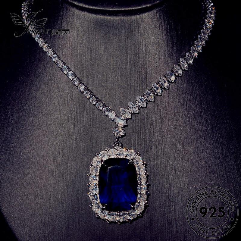 Jewelrypalace Square Safir Perak Kreatif Berlian Asli Kalung Wanita925 N1305