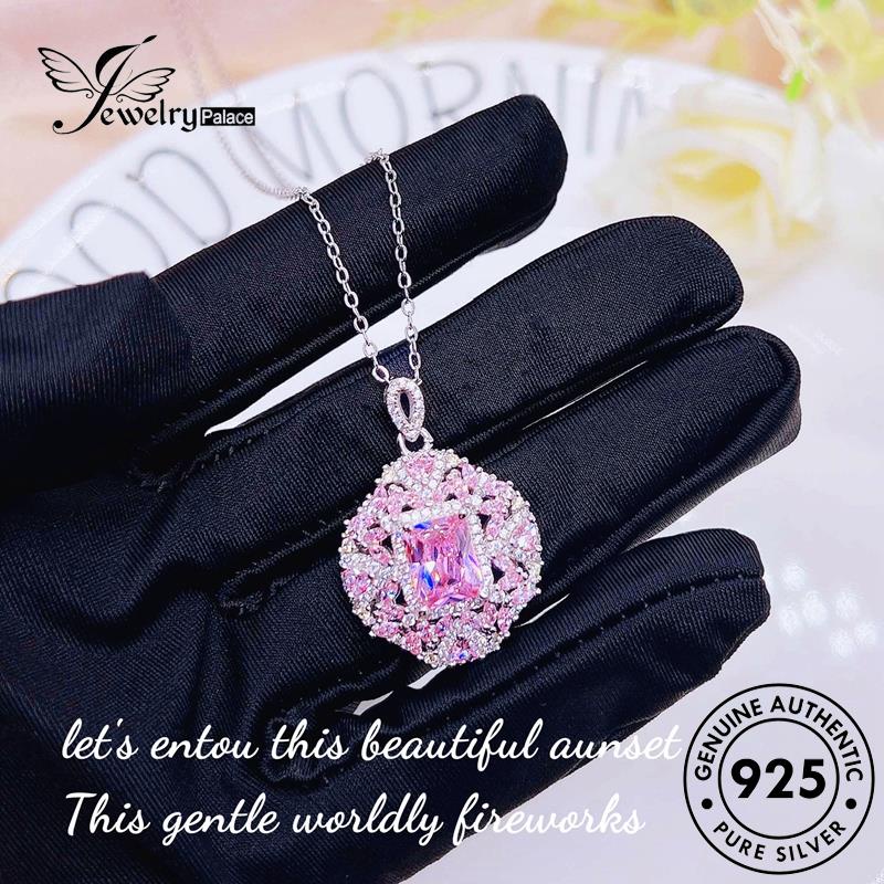 Jewelrypalace Hollow Berlian Asli Fashion Wanita Pink925 Kalung Silver Kristal N1309