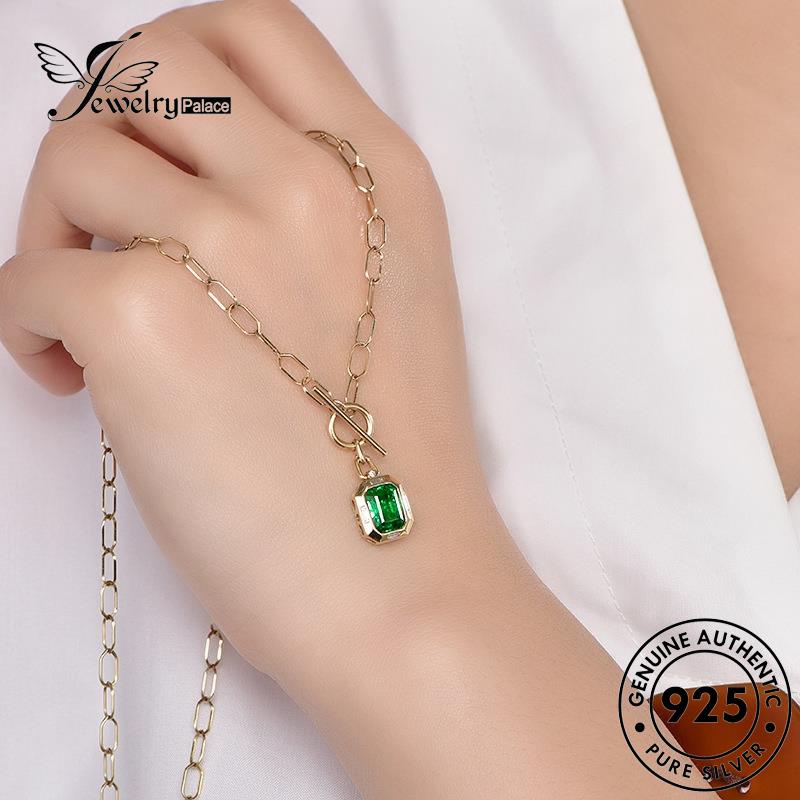 Jewelrypalace Creative Square Silver925 Berlian Wanita Emerald Asli Kalung Emas N1314